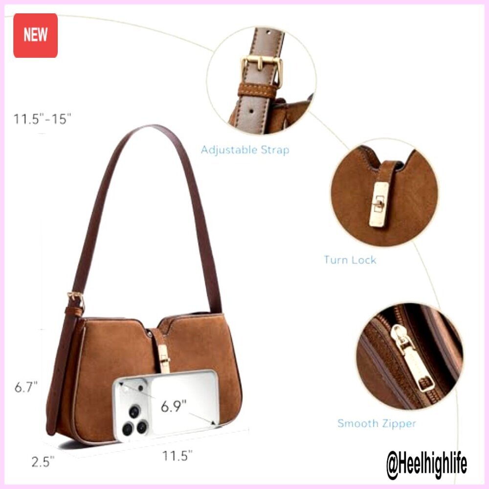 Vegan Leather Hobo Shoulder Bag Minimalist Structured Adjustable Strap Elegant - Picture 5 of 7